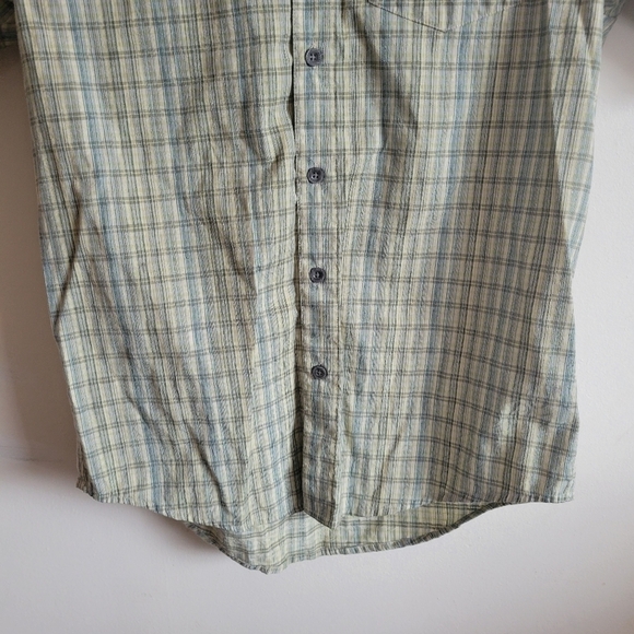 Exofficio Hiking Short Sleeve Button Down Blue Green Plaid Medium - Picture 7 of 10